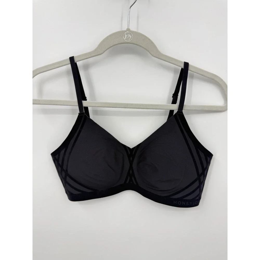 Honeylove silhouette Bra Women Small Black Velvet Flocked Wire-Free Bralette